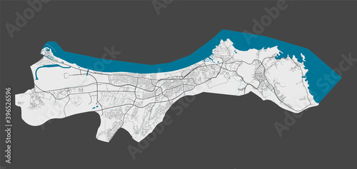 Detailed map of Muscat city, Cityscape. Royalty free vector illustration.