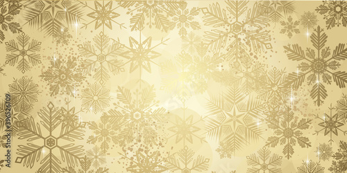 Gold winter snowflakes on a golden background - Merry Christmas and winter snow design banner