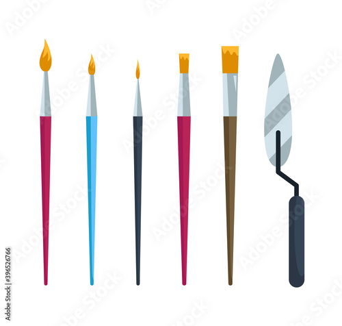 Paintbrush artist tool kit isolated on white background