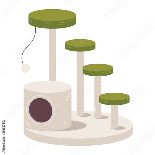 Cartoon scratching post for cat isolated on white. Vector pet shop object