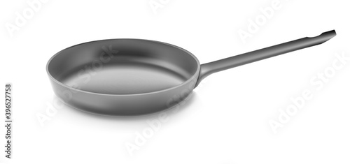 Realistic empty frying pan isolated on white background