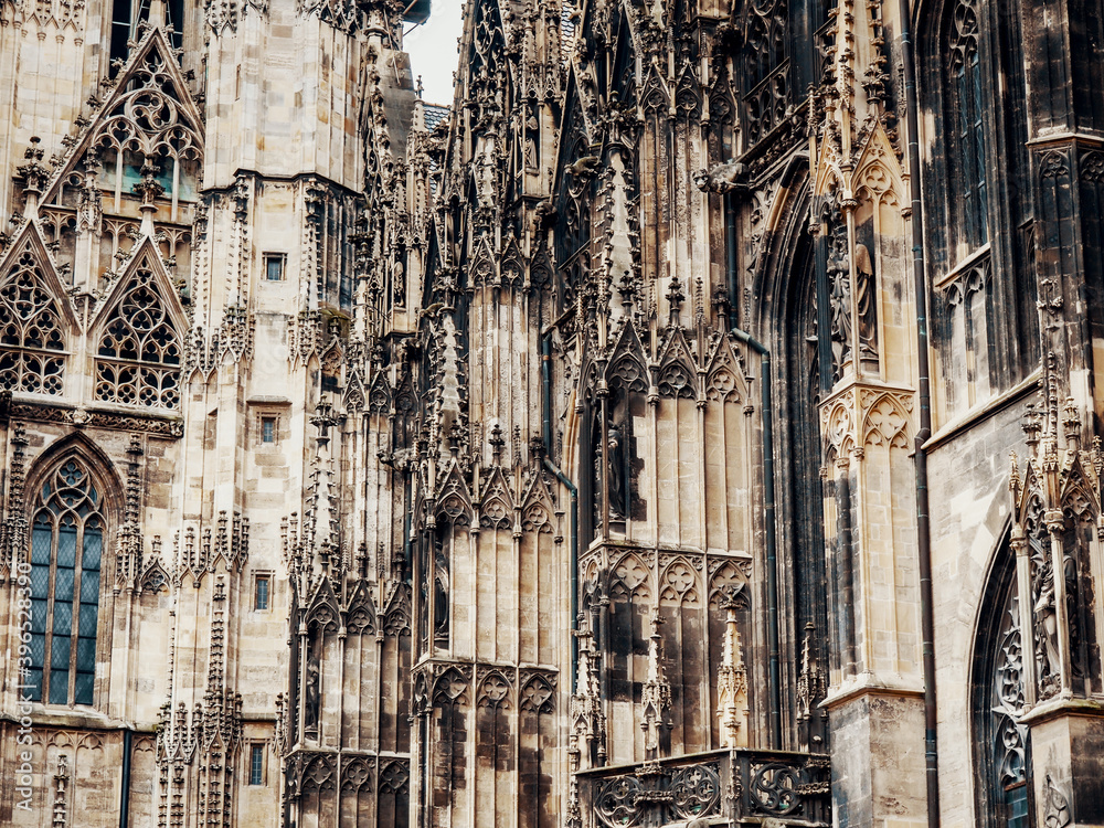 Details o walls and tower of the Stephansdom - St Stephan's church, Vienna, Austria