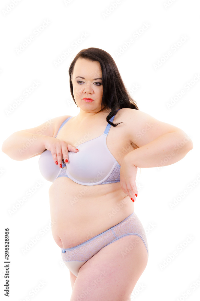 Obraz premium Plus size belly fat woman in lingerie