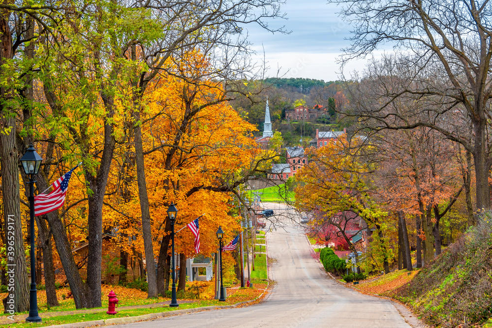 Historical Galena Town view at Autumn in Illinois of USA