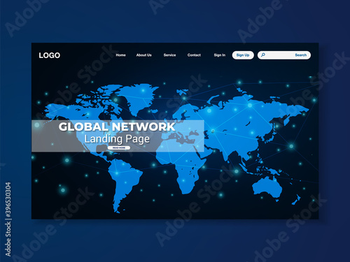 Network data protection technology landing page  blue interface  vector