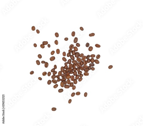 Roated coffee beans on white background
