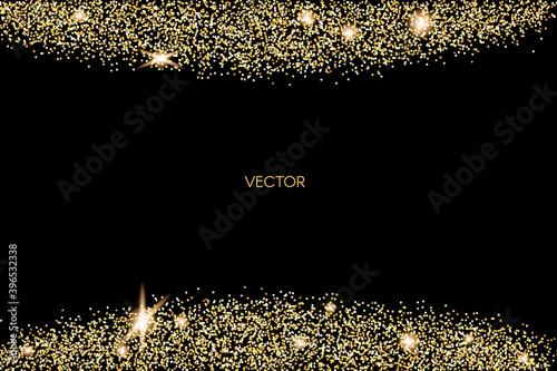 Sparkling falling gold dust.Vector horizontal background with glitter and space for text.
