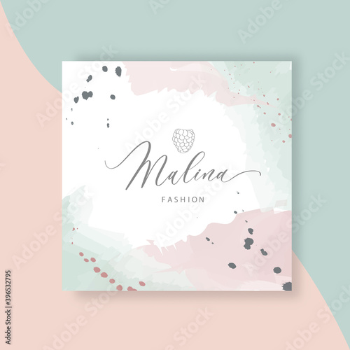 Malina - raspberry calligraphy logo template for jewelry store, baking, cooking, clothing, fashion, etc. Berry Vector Design, fruit Illustration in line.