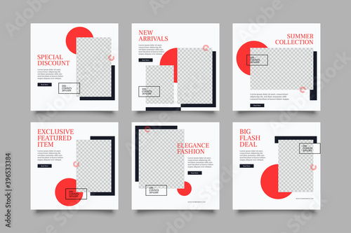 6 set fashion social media post template. modern promotion square web banner for social media.
