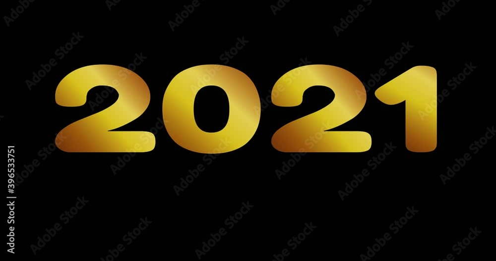2021 Happy New Year, Animation of Gold Particles turning into Golden Numbers. 4K video with black background.