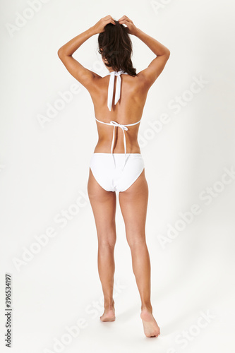 Women&#39;s white two piece bikini mockup