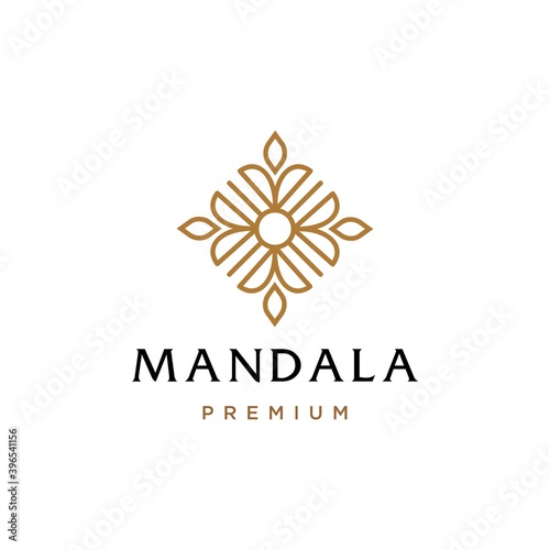mandala flower swirl leaf logo icon vector design illustration line art outline simple abstract monoline