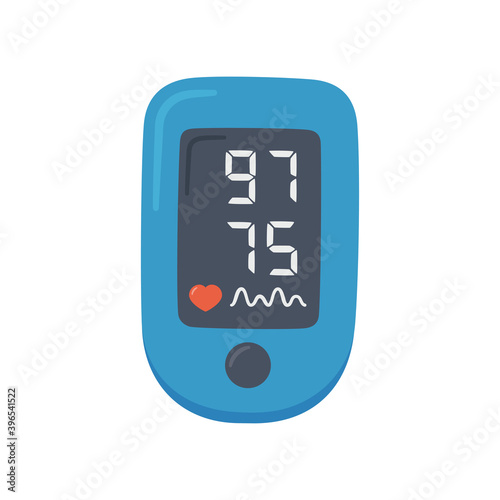 Pulse Oximeter with normal value. Digital device to measure oxygen saturation. Isolated vector illustration on white background