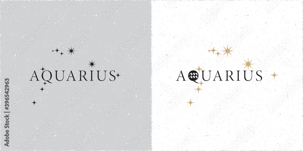 Zodiac Constellation Aquarius Stars and Logo Lettering with Aquarius ...