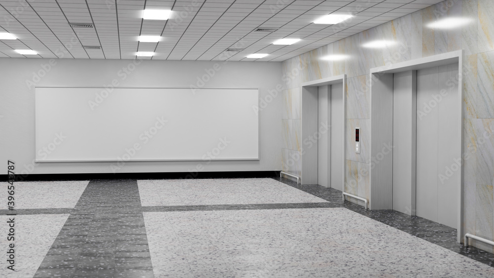3D rendering mockup large billboard with frame on the wall 3D rendering mockup large billboard with frame on the wall