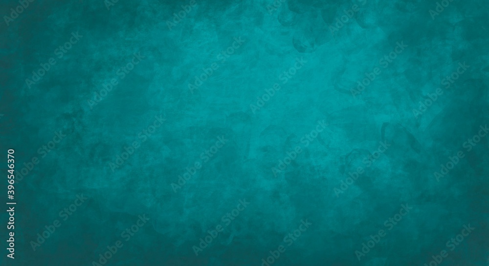 Fototapeta premium sfondo color turchese con motivo sgangherato dipinto, web banner panoramico astratto con centro luminoso bianco sfocato