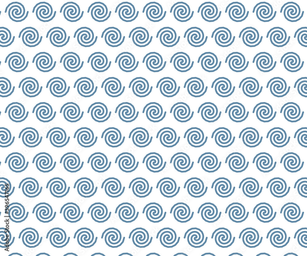  blue color spiral repeat pattern on white background.