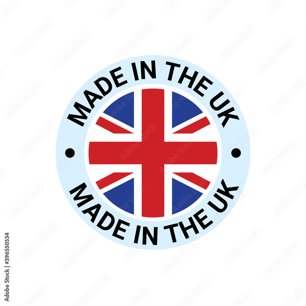 Made in UK Britain flag logo. English brand sticker made in Britain vector stamp Made in UK Britain flag logo. English brand sticker made in Britain vector stamp
