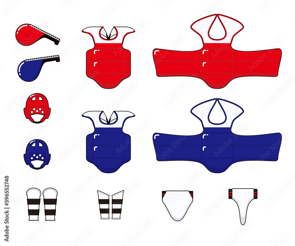 Taekwondo equipment for sparing, fight  equipment red and blue body protector, head guard and target