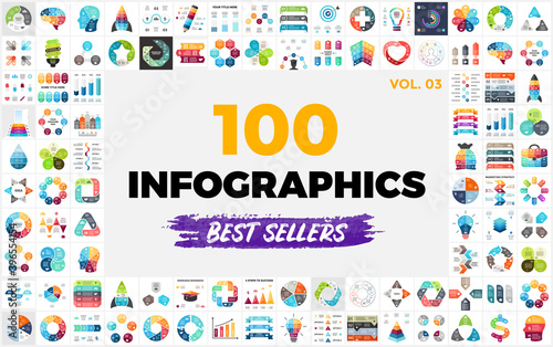 100 Best-Selling Infographic Elements - part 3. Vector presentation slide templates. Perfect for any industry from business and marketing to medicine and education. photo