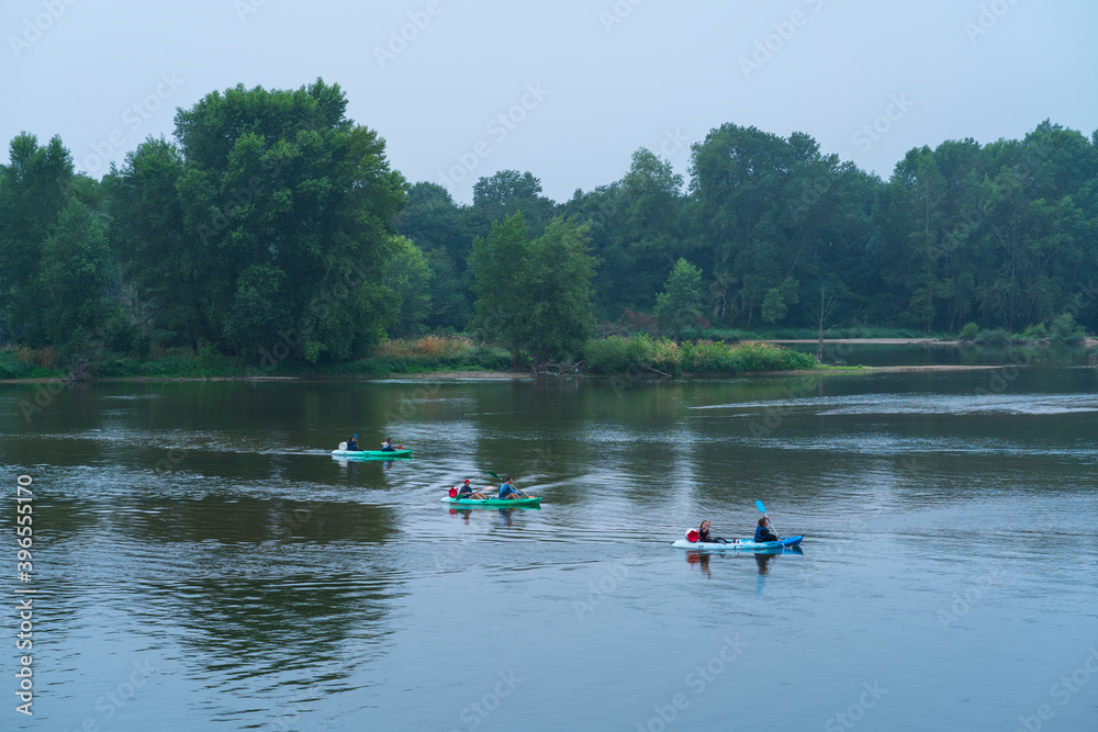 Kayaking, Loire River, Chécy Village, Loiret Department, The Loire Valley, France, Europe