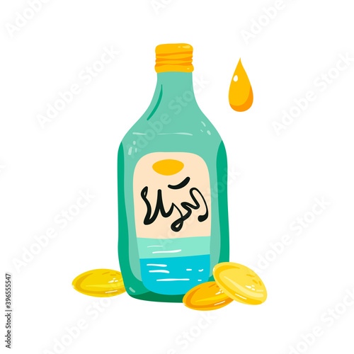 Vitamin D food source vector illustration. Omega 3 medical element. Fish liver oil isolated on white. Healthy diet supplement concept art.