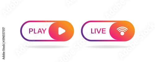 Live play button collection, social media buttons livestream broadcasting graphic element vector illustration.