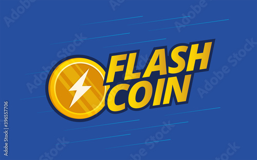 Flash Coin Logo with Thunder icon Design Element speed effect vector symbol.