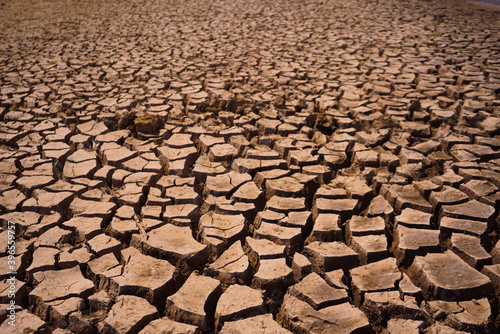 The drought land texture in Thailand. The global shortage of water on the planet. Global warming and greenhouse effect concept