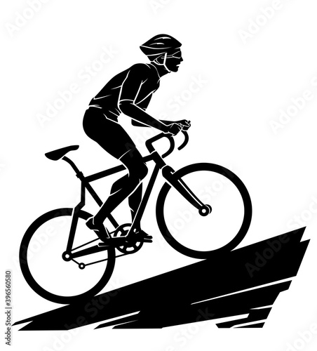 Fotografie, Obraz Bicycle Riding Uphill, Outdoor Silhouette