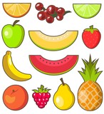 Flat design fresh and juicy fruits on white background