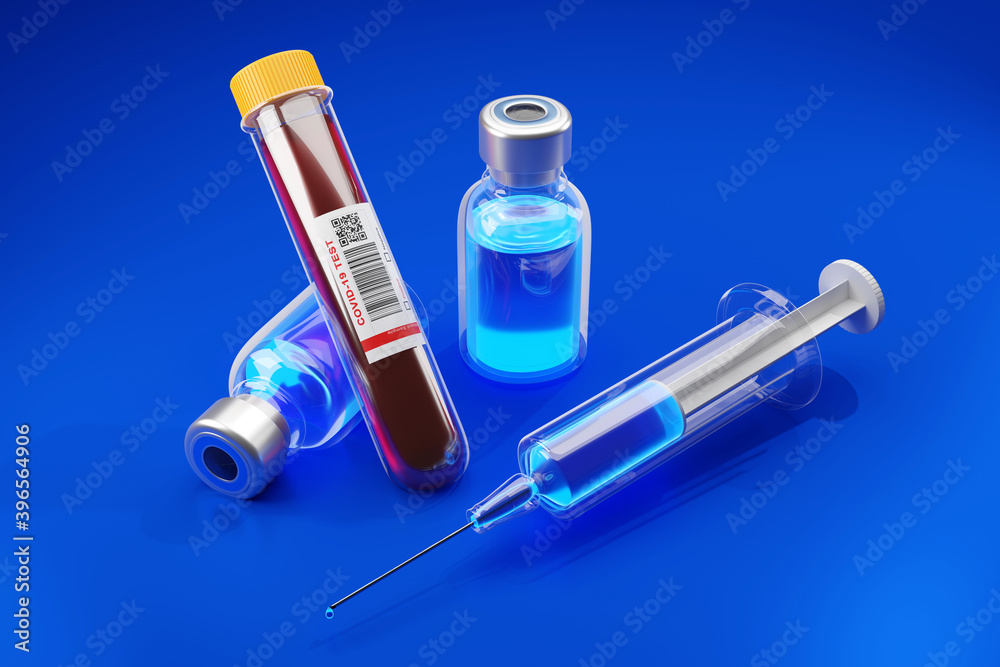 A virus vaccination set with a Covid-19 test A virus vaccination set with a Covid-19 test