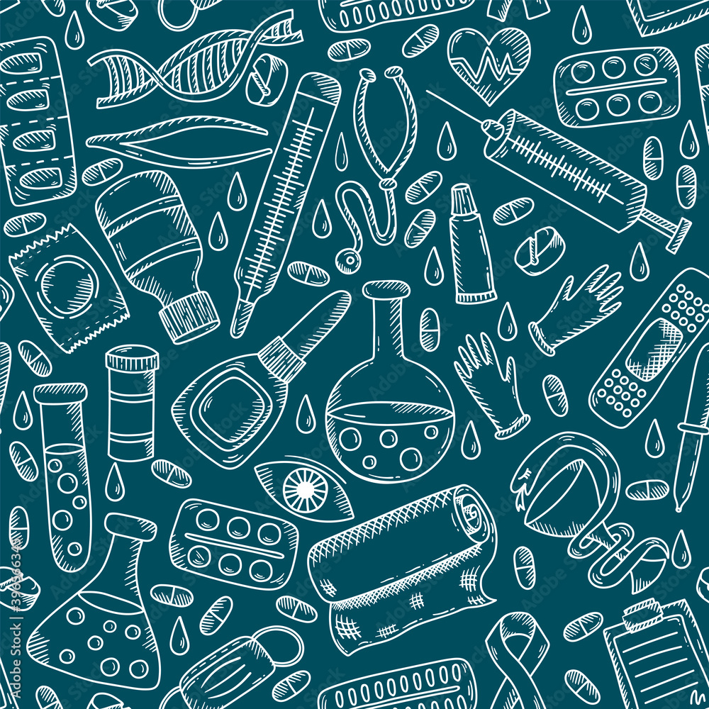 Medical healthcare doodle line icons seamless vector pattern Medical healthcare doodle line icons seamless vector pattern