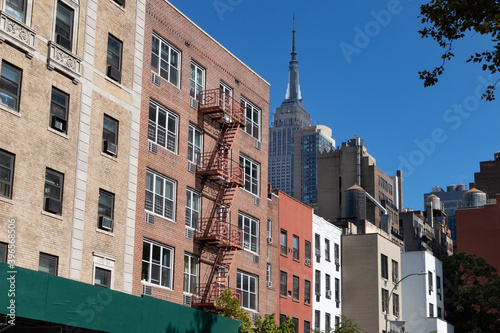 Row of Colorful Old Residential Buildings in Chelsea of New York City