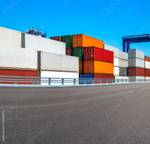 Stack of containers box, Cargo freight ship for import export logistics business