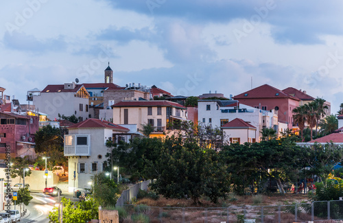 Traditional residential houses in the evening in the old Jaffa city near the old Jaffa port. Tel Aviv, Isael