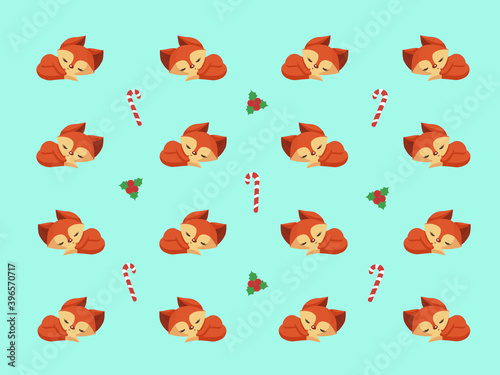 Christmas pattern with foxes and candy