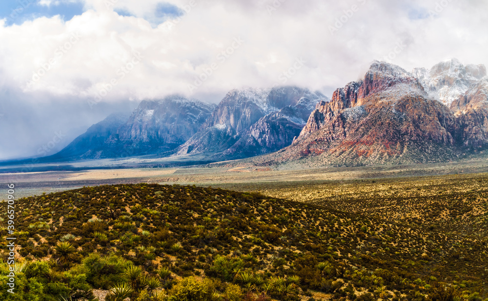 The Snow Covered Peaks of Mt.Wilson and Rainbow Mountain, Red Rock Canyon NCA, Las Vegas, Nevada, USA