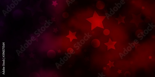 Dark Red vector background with circles, stars.