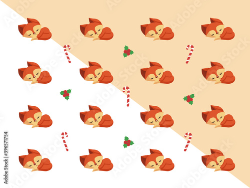 Christmas foxes and candy pattern