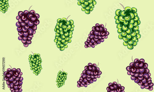 Pattern of white and purple bunches of grapes in traditional art style