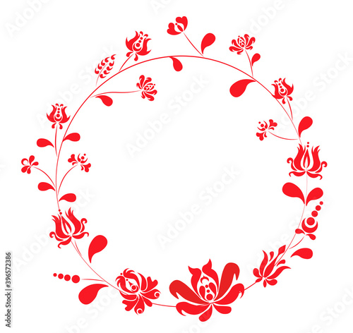 Abstract circle of flowers and leaves drawn in maghiar style