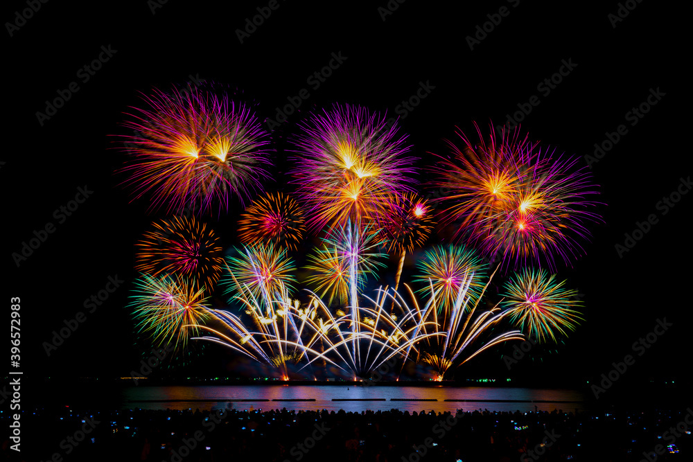 Pattaya Fireworks Festival 2020 on the east coast of the Gulf of Thailand, Pattaya beach Pattaya Fireworks Festival 2020 on the east coast of the Gulf of Thailand, Pattaya beach