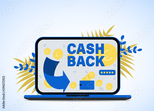 Cash refund for purchase. Cash back flat vector concept of loyalty program campaign, money refund. vector illustration.