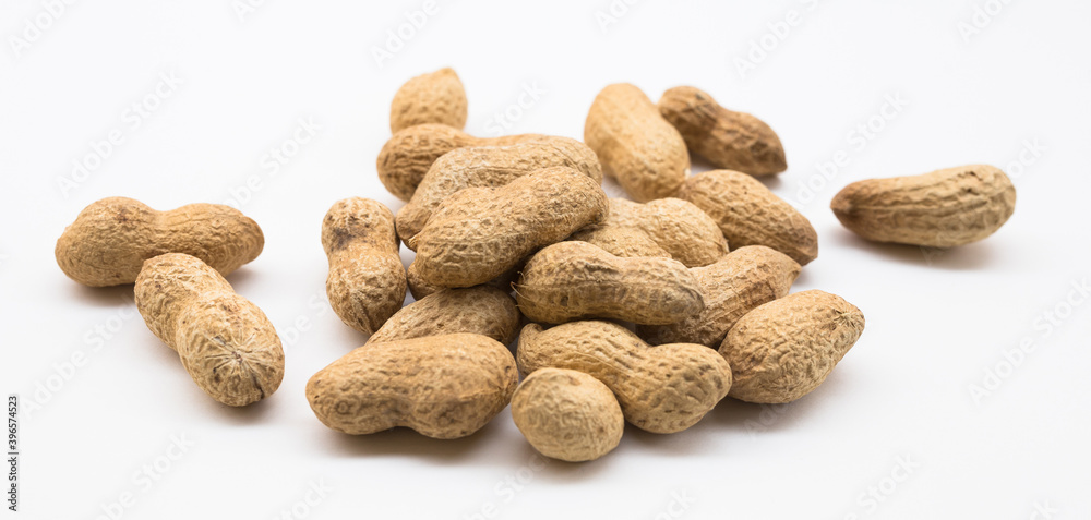 bunch of ecological peanuts on a white background