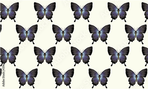 Pattern composed of blue and black butterflies. Vintage wallpaper style