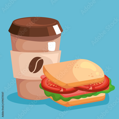 Breakfast coffee mug and sandwich design, food meal and fresh theme Vector illustration