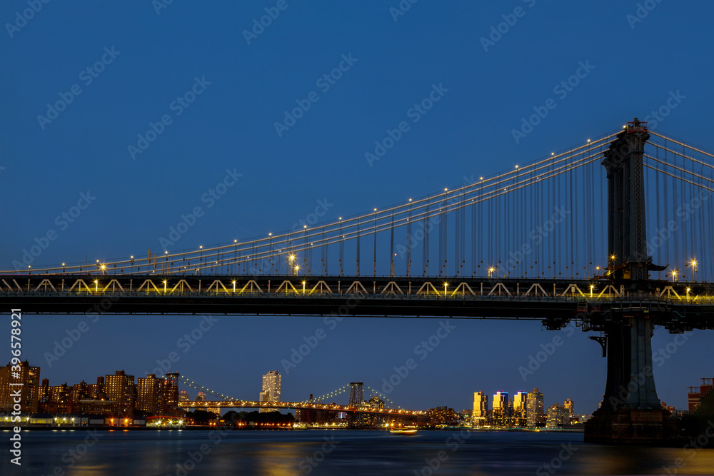 Aerial view style New York City beautiful with Manhattan bridge skyline at night