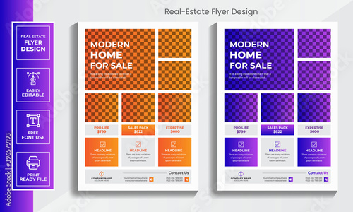 Modern Clean and Creative Real Estate Flyer Template Design. Property Sale Flyer Template. Flyer, Brochure, Annual Report, Magazine, Poster, leaflets Template vector design for Real Estate Company.