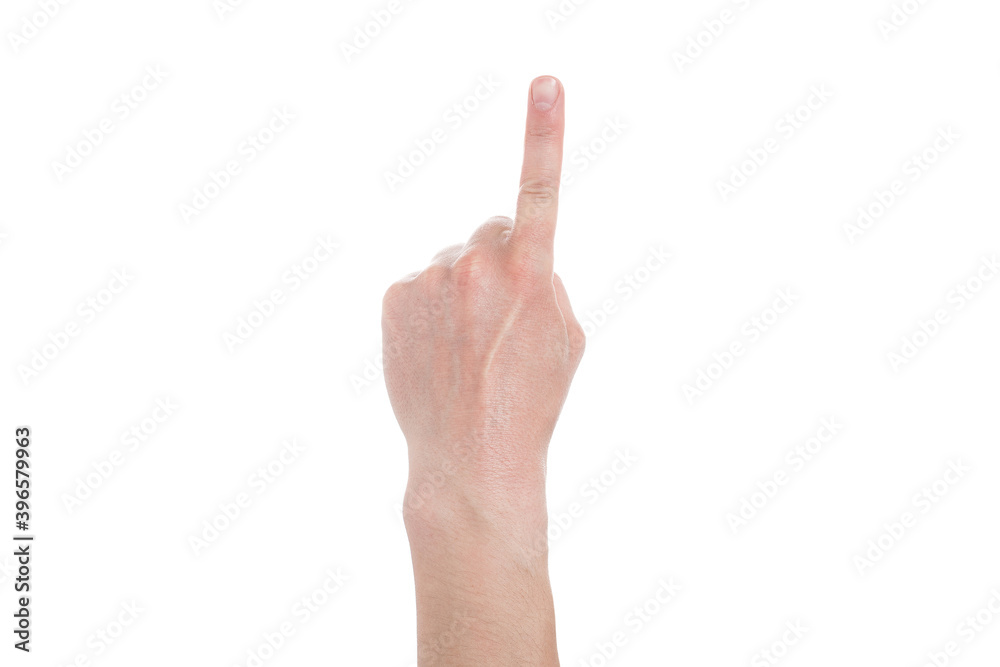 Man showing number one on white background, closeup. Man showing number one on white background, closeup.